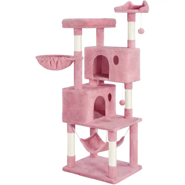 Yaheetech 64" H 4-level Plush Cat Tree Tower with Condos Platform - Pink