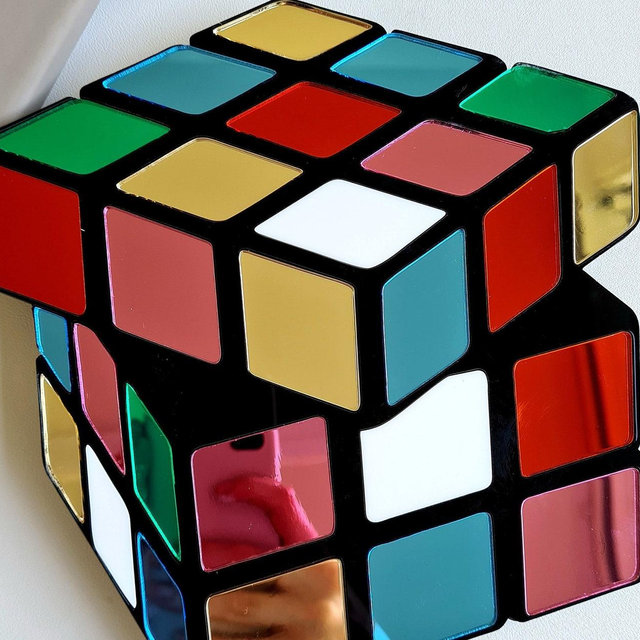 Rubiks Cube Mirror Art Rubik's Cube Wall Decor Gamer Art Puzzle Games Room Funky Unique Home Decor Retro Vintage Toy Artwork