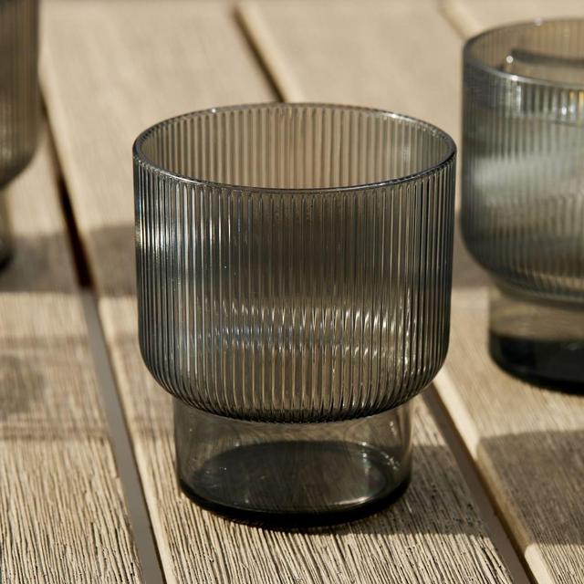 Fluted Acrylic Glassware, Double Old-Fashioned, Light Gray, Set Of 4