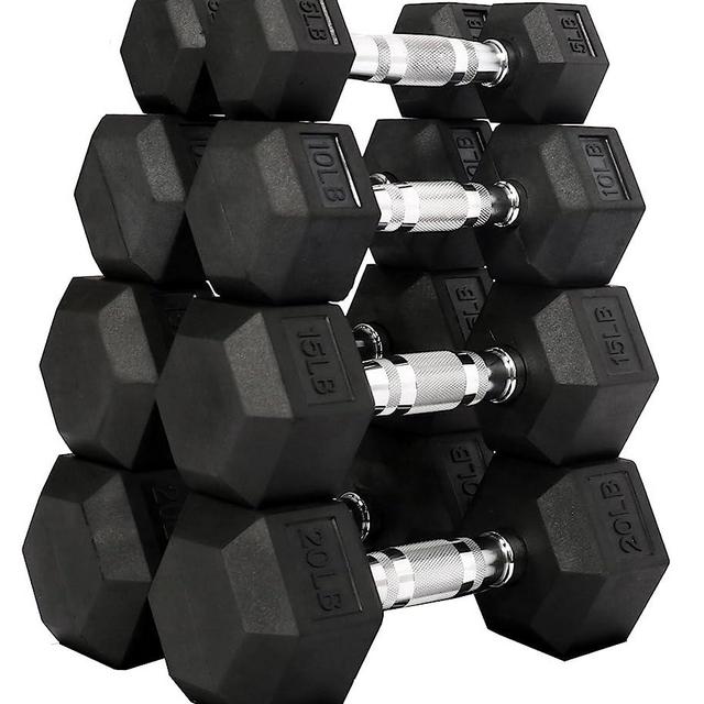 Signature Fitness Rubber Encased Hex Dumbbell, Pairs or Sets, Multiple Packages