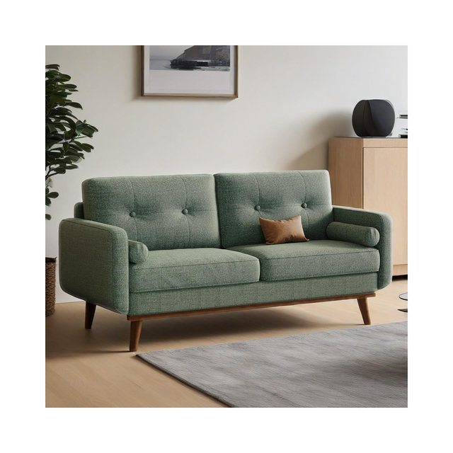 65" Loveseat Sofa, Mid Century Modern Couch Comfy Love Seat Couches, 2 Seater Deep Seat Couch Linen Upholstered Couches for Bedroom Small Space, Green