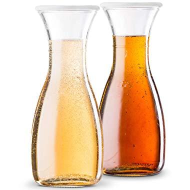KooK Wine and Water Carafe Glass Pitcher with White Plastic Lid, 1 Liter, 33oz. (Set of 2)