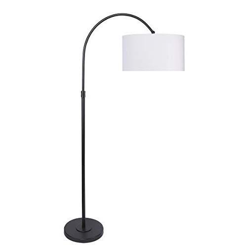 Grandview Gallery 63.5" Modern Oiled Bronze Arc Floor Lamp with Tiered Base and Natural Linen Hanging Drum Shade - Lighting for Behind The Couch, Free Standing, Reading, The Bedroom, or The Office