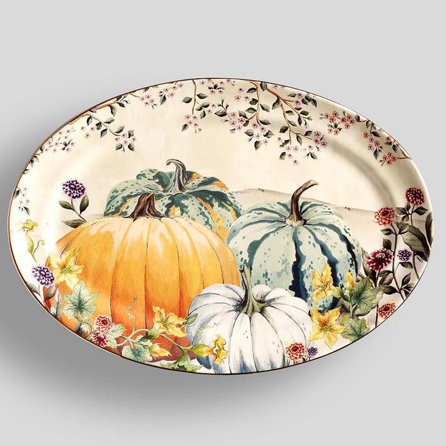 Botanical Harvest Pumpkin Stoneware Oval Serving Platter