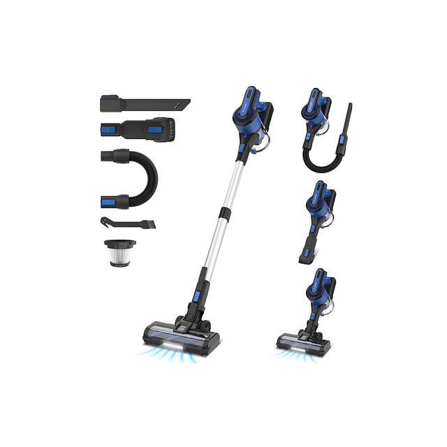 POWEART V870 Cordless Stick Vacuum, 30Kpa Powerful, 350W Motor, 8-in-1 Lightweight, 45 Min Runtime for Pet Hair, Hardfloor, Carpet Blue