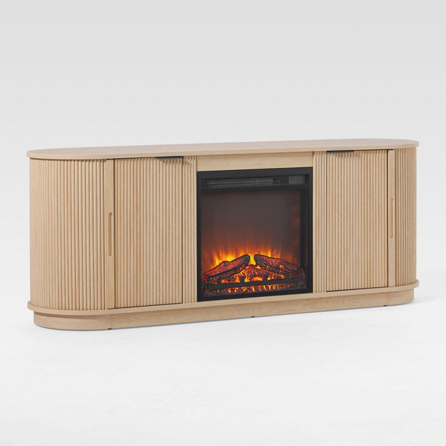 Saracina Home Modern Fluted TV Stand with Electric Fireplace Insert for TVs up to 75" Coastal Oak