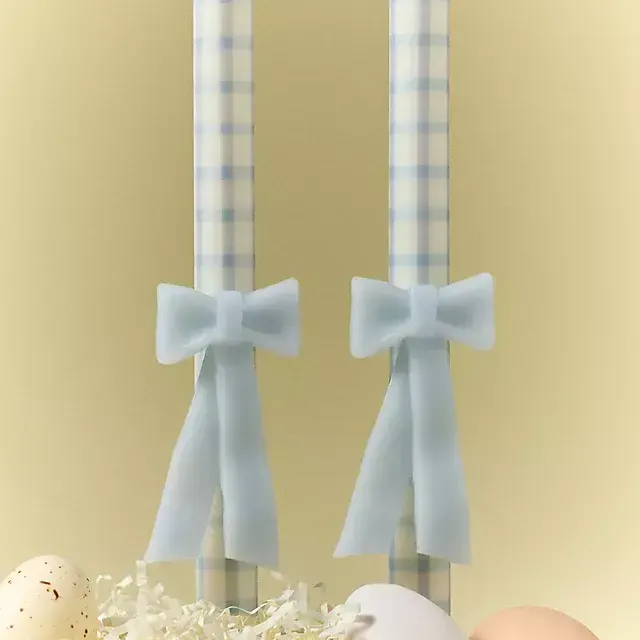 Gingham Bow Taper Candles, Set of 2