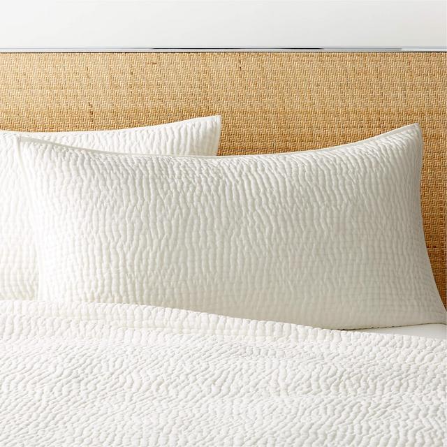 Stitched Organic Cotton Sateen Ivory King Pillow Shams Set of 2