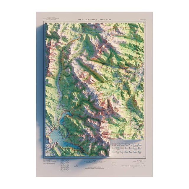 Muir Way - Rocky Mountain National Park 1961 Shaded Relief Map - Flat 2D Print - Shaded 3D Illusion - Gallery Quality Fine Art Paper & Inks - 100% Cotton & Acid-Free - Made in USA -17” x 24” -No Frame