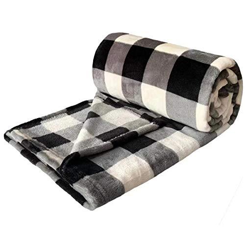 FFLMYUHUL I U Ultra Super Soft Lightweight Throw Blanket Cozy Cabin Geometric Plaid Blanket for Bed Couch Warm Fuzzy Blanket 50'' X 60'' Black-and-White Check