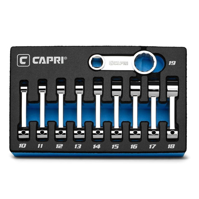 Capri Tools 3/8 in. Drive Torque Adapter Set, 12-Point Box End, 10 to 19 mm, Metric, 10-Piece with Mechanic's Tray