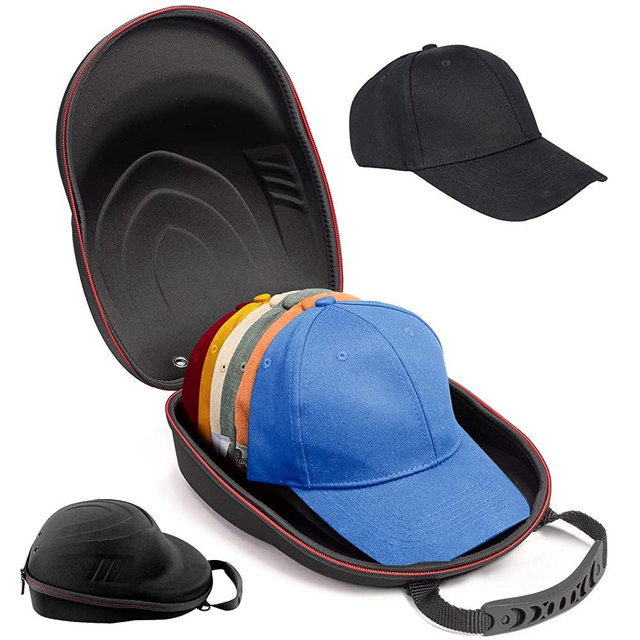 Glamgen Hat Case for Baseball Caps,Hat Carrier Travel Case with One Black Baseball Cap and Adjustable Shoulder Strap,Hat Organizer Holder Bag for 6 Baseball Caps for Women and Men,Black