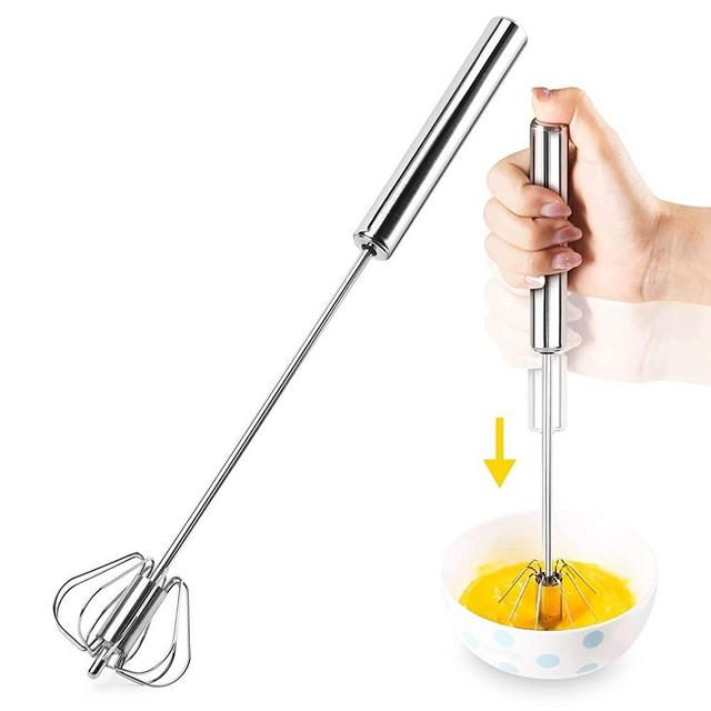 ANYI Semi-automatic Whisk, 12Inch Stainless Steel Egg Beater, Hand Push Rotary Whisk Blender Easy Whisk Mixer Stirrer for Making Cream, Whisking, Beating and Stirring (Silver)