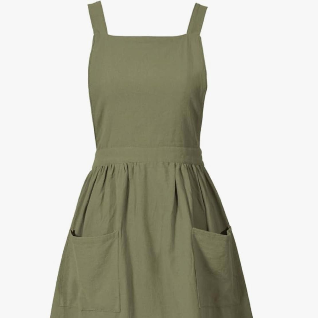 Cotton Linen Pinafore Apron Dress for Women with Pockets Cute Art Chef Aprons for Kitchen Baking Gardening Painting
