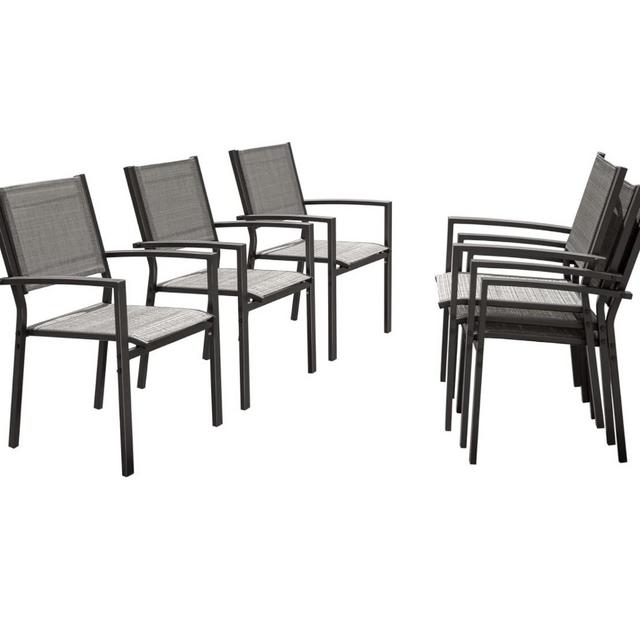 Devoko Outdoor Dining Chairs Set of 6 Patio Stackable Chairs (Grey)