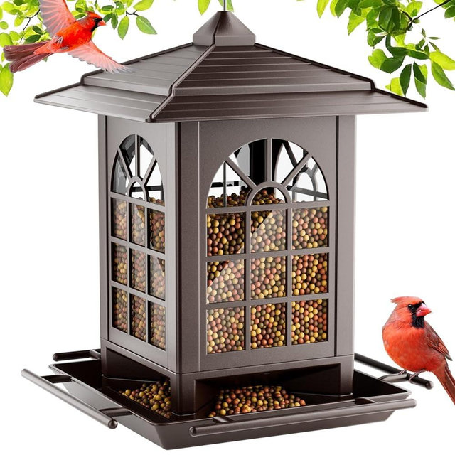 Birdream Bird Feeders for Outdoor Hanging, Assembly Required, 1-Min Easy Setup, Classic Courtyard Design, Attracting Cardinals Chickadees Goldfinches & Sparrows - Brown