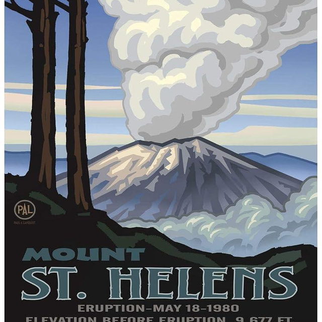 Mount St. Helen's Washington Eruption Giclee Art Print Poster from Travel Artwork by Artist Paul A. Lanquist 18" x 24"