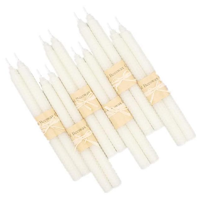 XIANGZHU 6 Pairs 100% Pure Beeswax Handmade Taper Candles, 12 Pcs 10 Inch Smokeless Dripless Candles, Beeswax Candle for Home Gift Ideas White