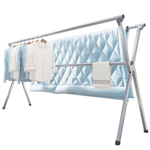 Vikaqi Clothes Drying Rack 95 Inches Folding Outdoor Indoor, Drying Rack Clothing Collapsible, Foldable Laundry Drying Rack, Heavy Duty Stainless Steel Clothesline, 20 Hooks 12 Clips