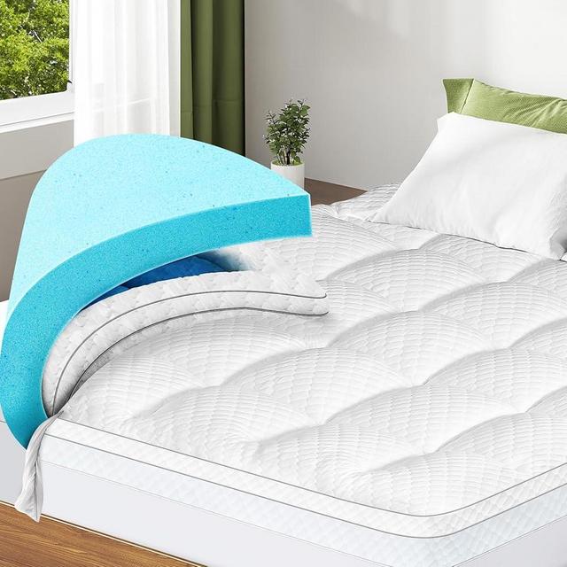 Dual Layer 3 Inch Memory Foam Mattress Topper Queen Size, 2 Inch Cooling Gel Memory Foam Plus 1 Inch Pillow Top Mattress Pad Cover, with 8-21 Inch Deep Pocket