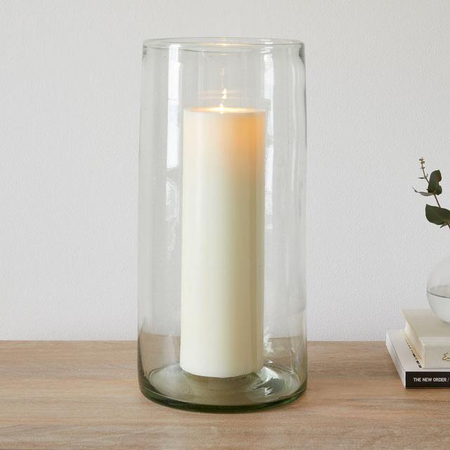 Pure Recycled Glass Hurricane, Tall Cylinder, Large, Set of 2