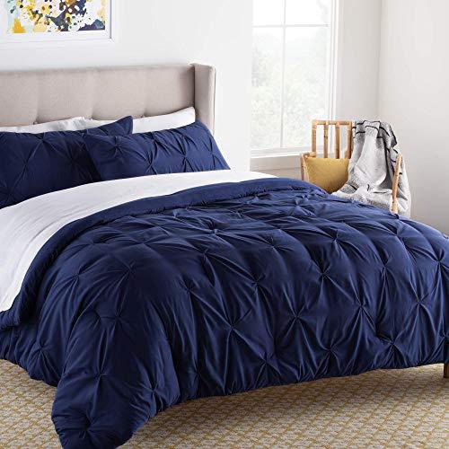 Linenspa All- Season Hypoallergenic - Plush Microfiber Fill - Machine Washable Alternative Comforter, Queen, Navy Pinch Pleat