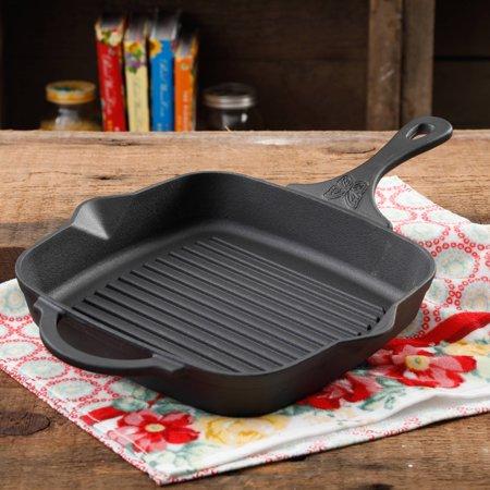 The Pioneer Woman Timeless Cast Iron 10.25" Pre-Seasoned Plus Square Grill Pan