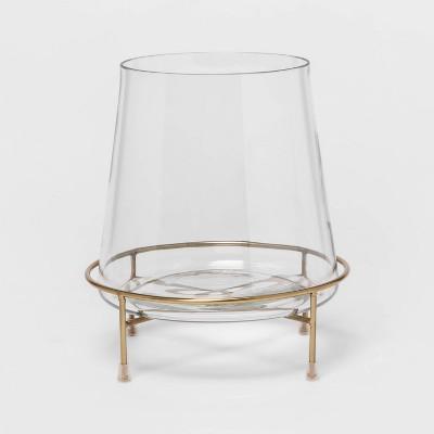 10&#34; x 9&#34; Glass Hurricane Pillar Candle Holder with Pedestal Gold/Clear - Project 62&#8482;