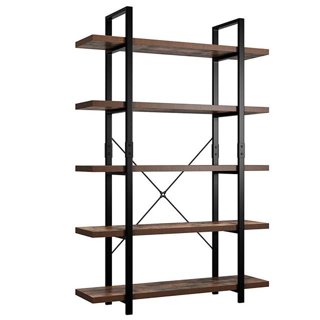 Homfa Bookshelf, 5-Tier Industrial Bookcase, Open Storage Display Shelves Organizer, Accent Furniture with Wood Grain Shelves and Metal Frame for Home Office, 47L x 13W x 70H