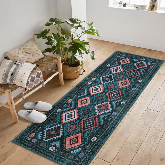 2x6 Washable Area Rug Geometric Boho Runner Rugs for Hallway Entryway Easy to Care Non Shedding Farmhouse Accent Carpet