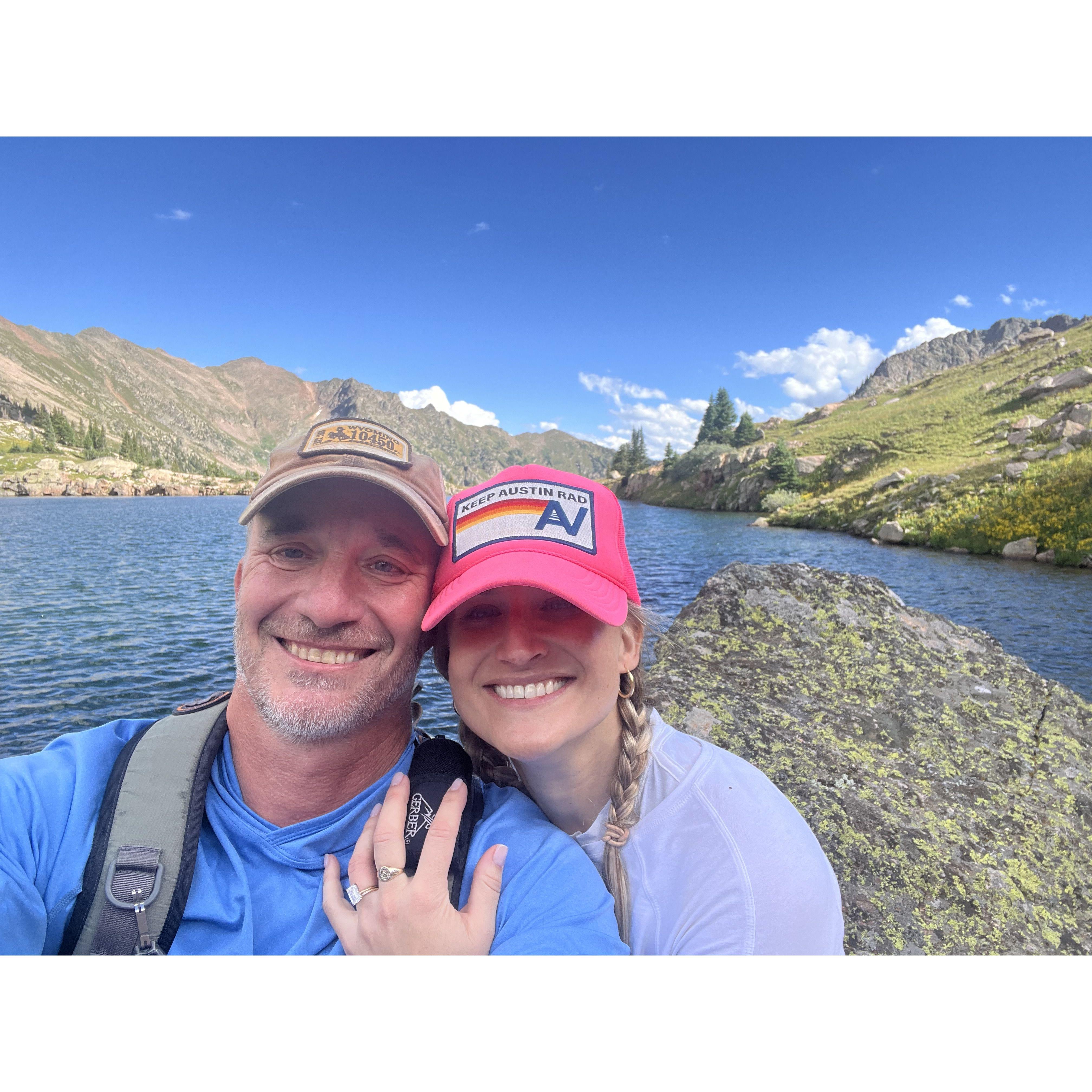 All smiles after getting engaged at Lake Pitkin in Vail, Colorado.