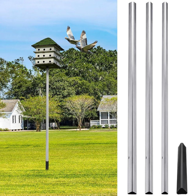 Tandefio Telescoping Purple Martin House Pole with Ground Socket Heavy Duty 3-Section Telescoping Pole Purple Martin Bird House Heavy Duty Accessories(1 Pcs,15 ft)