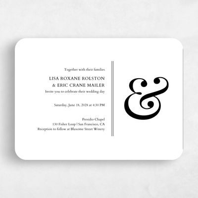 Black Rounded Wedding Invitation - Verona Landscape Letterpress