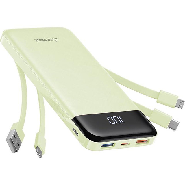 Portable Charger with Built in Cables, Portable Charger with Cords Wires Slim 10000mAh Travel Battery Pack 6 Outputs 3 Inputs 3A Fast Charging Power Bank for Samsung Google Pixel LG Moto iPhone iPad