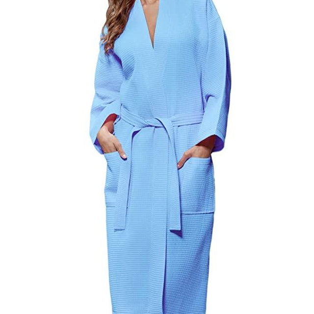 Turquaz Linen Lightweight Long Waffle Kimono Unisex Spa Robes For Women And Men