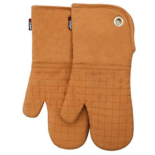 Silicone Groment Oven Mitts with Heat Resistant Non-Slip Set of 2, Cotton Quilting Lining, Oven Gloves and Pot Holders Kitchen Set for BBQ Cooking Baking, Grilling, Barbecue, Machine Washable Orange