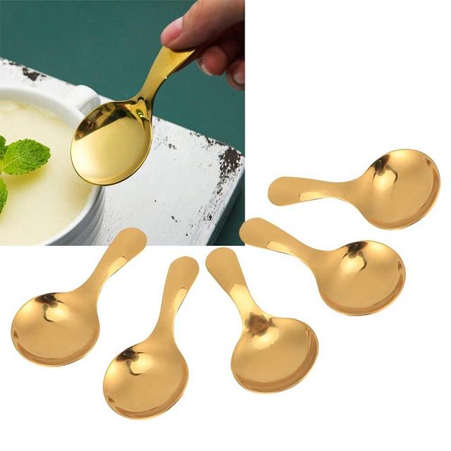 Watris Veiyi 5PCS Short Handle Spoons, Small Scoops for Canisters, Mini Gold Spoons, Spice Jars Spoon for Salt Sugar Condiments Coffee Tea Dessert