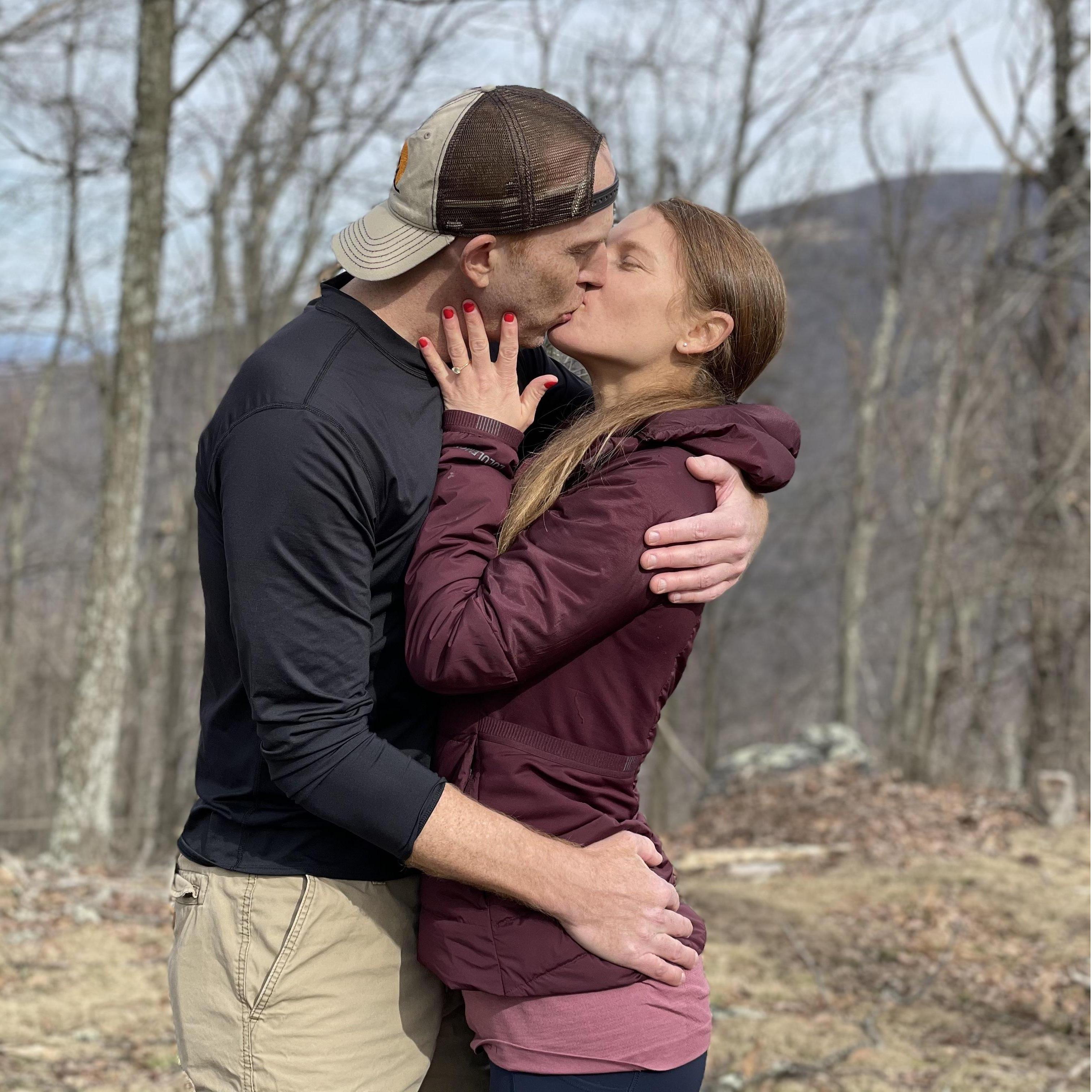 Here is the moment right after we got engaged, on a hike in March in Charlottesville.
