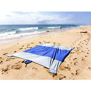 Sand Escape Compact Outdoor Beach Blanket / Picnic Blanket- 7’ X 9’ 20% Bigger Than Other Blankets. Made From Strong Parachute Nylon. Includes Built In Sand Anchors & Valuables Pocket