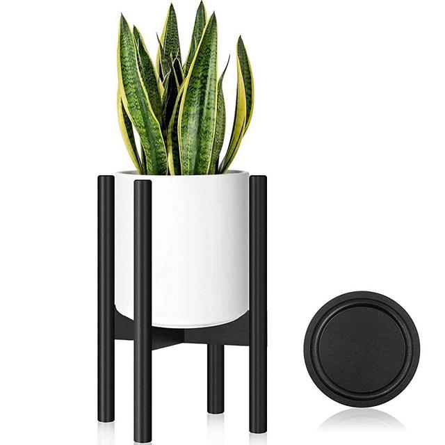 Hyenikoo Plant Stand - Adjustable Indoor Plant Stand, Plant Holder, Mid Century Corner Plant Stand with Tray - Fit 8 to 12 Inches Pots (Pot Not Included) - Bamboo Wood Black
