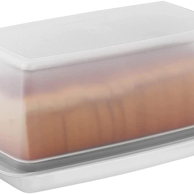 Bread Box -Dual Use Bread Holder/Airtight Plastic Food Storage Container for Dry or Fresh Foods -2 in 1 Bread Bin- Loaf Cake Keeper/Baked Goods -Keeps Bread Fresh- Red and Clear Cover - Signoraware (White)