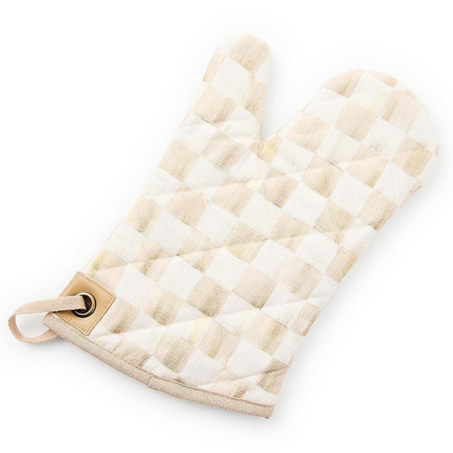MACKENZIE-CHILDS Oven Mitt, Kitchen Oven Mitt for Cooking and Baking, Brown-and-White Mocha Check