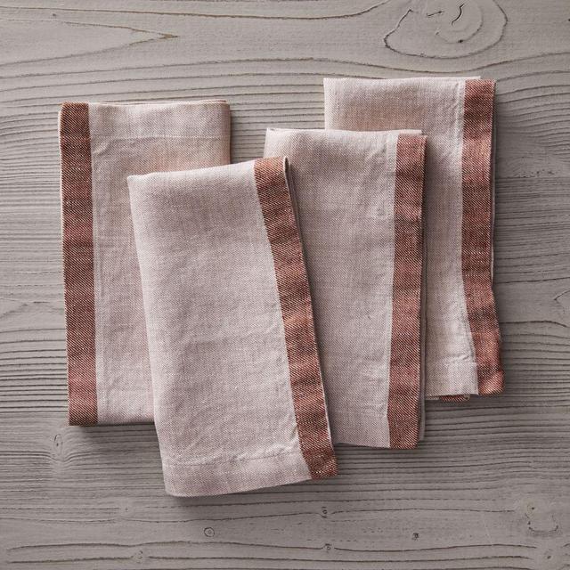 Contrast Border Linen Napkins, Light Sienna, Set of 4, 18"x18"