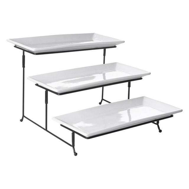 3-Tier Rectangular Serving Plate Set with Rack