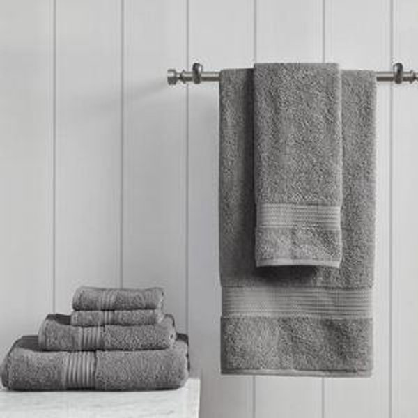 Madison Park Organic 100% Cotton Bathroom Towel Set, Hotel & Spa Quality Highly Absorbent, Quick Dry, Include for Shower, Handwash & Facial Washcloth, Multi-Sizes, Charcoal