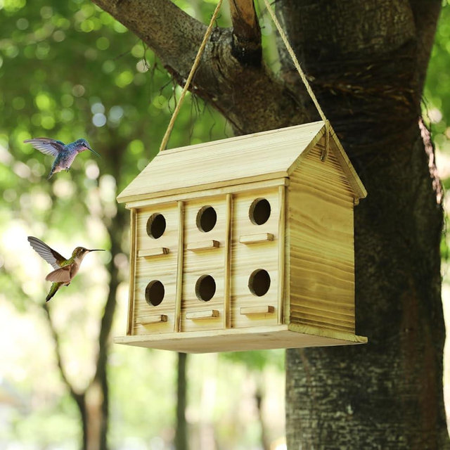 Bird Houses for Outside, 12 Hole Wooden Bird House for 12 Bird Families, Large Hanging Birdhouse Nesting Box for Wren Finch Bluebirds, Outdoor Garden Bird Hotel