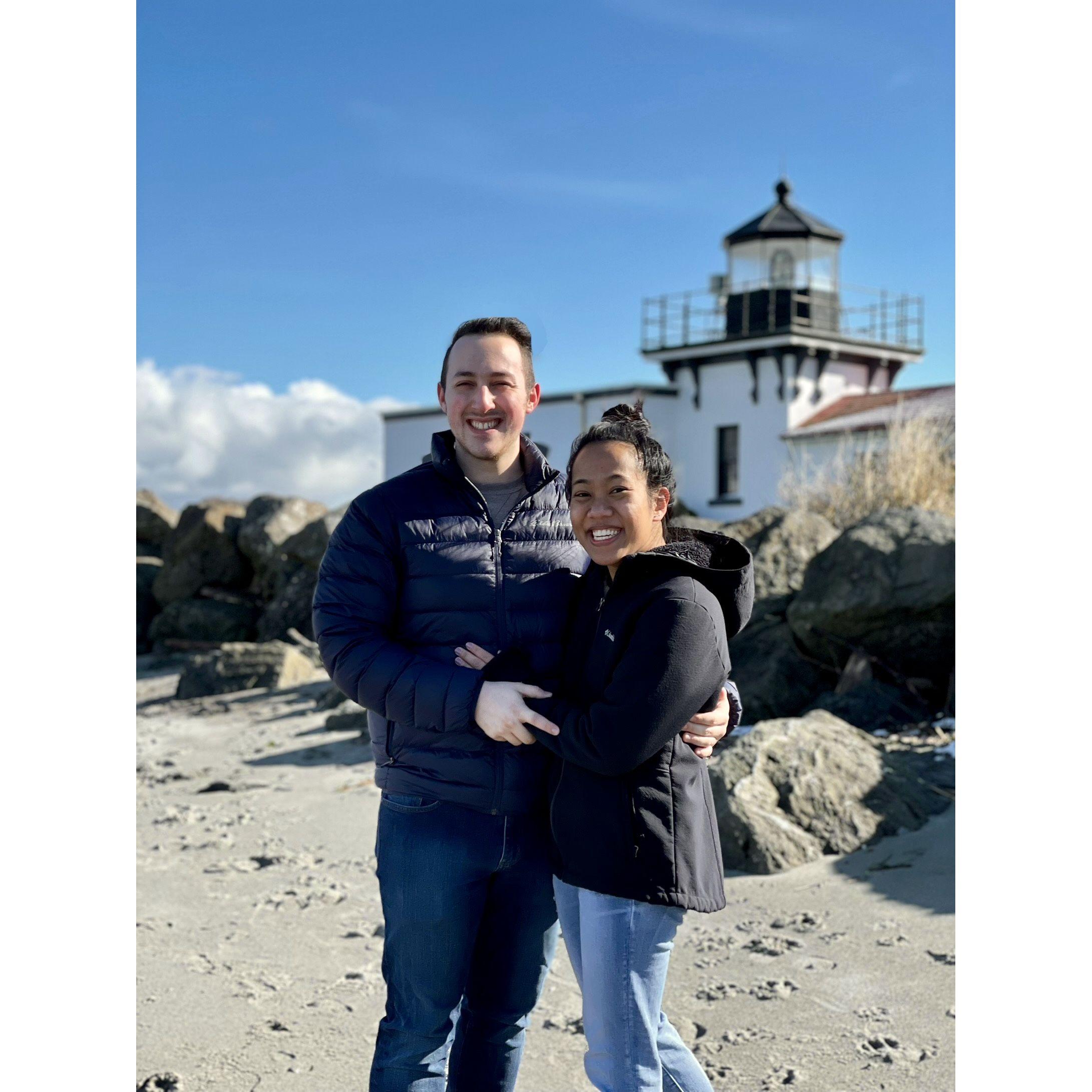 *Here we are at Point No Point in Kingston, WA. The lighthouse was pretty pointy  so we didn't see the point in the name.* 02-21-22