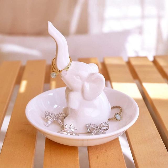 PUDDING CABIN Elephant Ring Holder Ring Dish - Jewelry Tray for Wedding Christmas Birthday