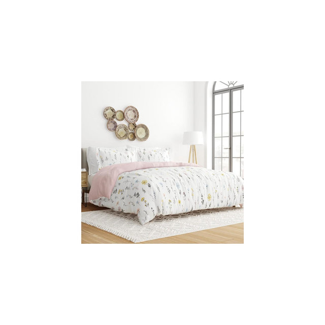 Soft Farmhouse Florals Premium 3PC Duvet Cover & Shams Set, Ultra Soft - Becky Cameron, Wild Flower / Pink, King/California King