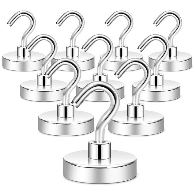 Neosmuk Magnetic Hooks Heavy Duty,130lb+ Strong Magnet with Hook for Fridge, Super Neodymium Extra Strength Industrial Hooks for Hanging, Magnetic Hanger for Toolbox, Cruise, Grill, Coat and Storage